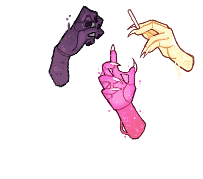 hands The hands and feet contain the most liquid second to the hair and tail and accordingly mimic the color. They also share the liquid state.