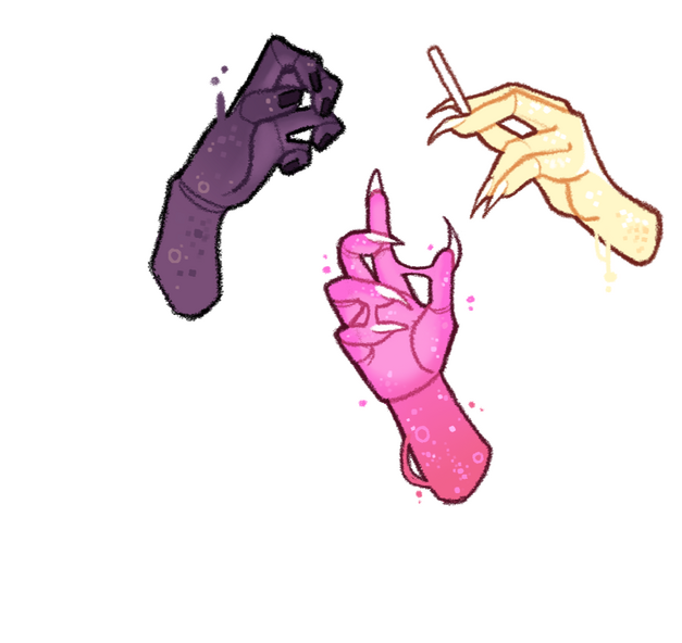 The hands and feet contain the most liquid second to the hair and tail and accordingly mimic the color. They also share the liquid state.