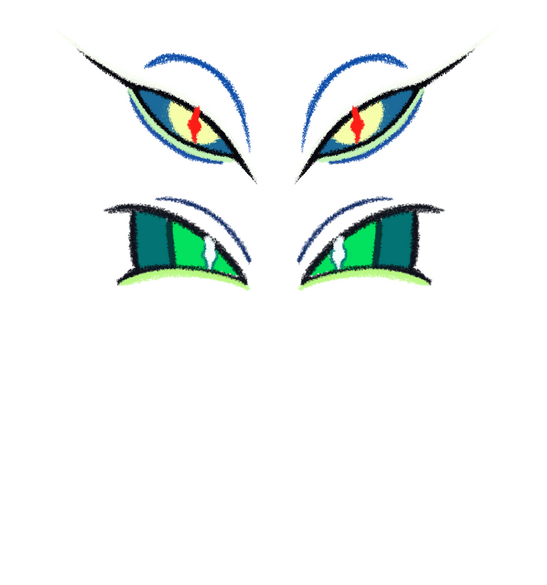 Eyes share the same colored scleras, but have lighter colored pupils. Large concentrations of caffeine in their dough result in eyes having a cat-eyed slit. They don't require much sleep either.